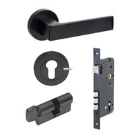 Zanda Boston Door Lever Handle on Round Rose Entrance Set 70mm (Key/Turn) Matt Black 10084.4BLK