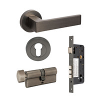 Zanda Boston Door Lever Handle on Round Rose Entrance Set 70mm (Key/Turn) Graphite Nickel 10084.4.GN