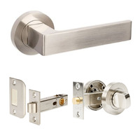 Zanda Boston Door Lever Handle on Round Rose Integrated Privacy Set with Latch Brushed Nickel 10086.BN