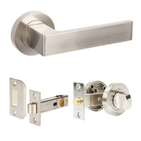 Zanda Boston Door Lever Handle on Round Rose Integrated Privacy Set with Latch Brushed Nickel