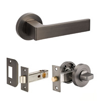 Zanda Boston Door Lever Handle on Round Rose Integrated Privacy Set with Latch Graphite Nickel 10086.GN