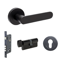 Zanda Duke Door Lever Handle on Round Rose Entrance Set 60mm Key/Turn Matt Black 10094.2.BLK