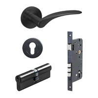 Zanda Apollo Door Handle Lever on Round Rose Entrance Set 70mm (Key/Key) Matt Black 7080.3.BLK