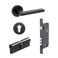 Zanda Vector Door Handle Lever on Round Rose Entrance Set 70mm (Key/Key) Matt Black 7110.3.BLK