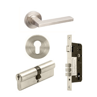 Zanda Vector Door Handle Lever on Round Rose Entrance Set 70mm (Key/Key) Brushed Nickel 7110.3.BN