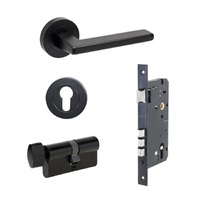 Zanda Vector Door Handle Lever on Round Rose Entrance Set 70mm (Key/Turn) Matt Black 7110.4.BLK