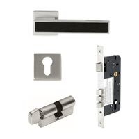 Zanda Polo Nero Door Handle Lever on Square Rose Entrance Set 70mm (Key/Turn) Brushed Nickel 8160.E.BN