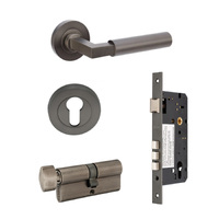 Zanda Zurich Door Handle Lever on Round Rose Entrance Set 70mm (Key/Turn) Graphite Nickel 9345.E4.GN