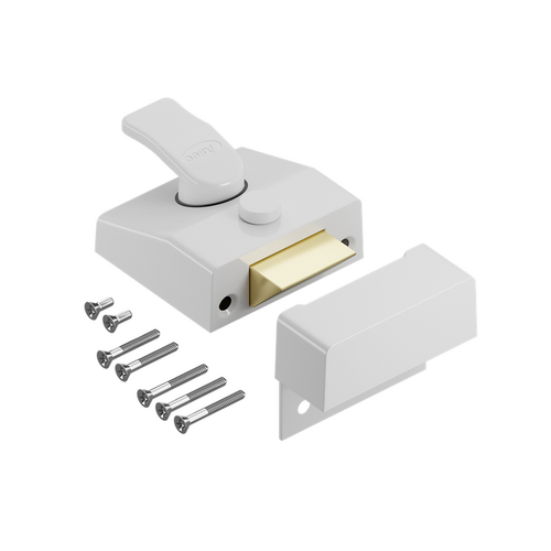 Asec non-deadlocking lever action nightlatch with internal holdback snib White 40mm No Cyl AS12278