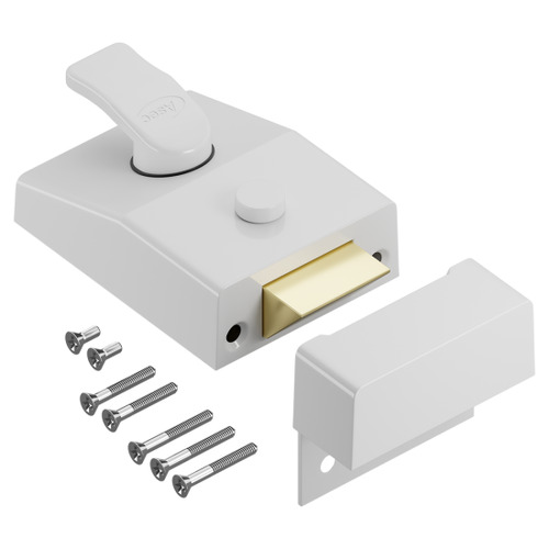 Asec non-deadlocking lever action nightlatch with internal holdback snib White 60mm No Cyl AS12284