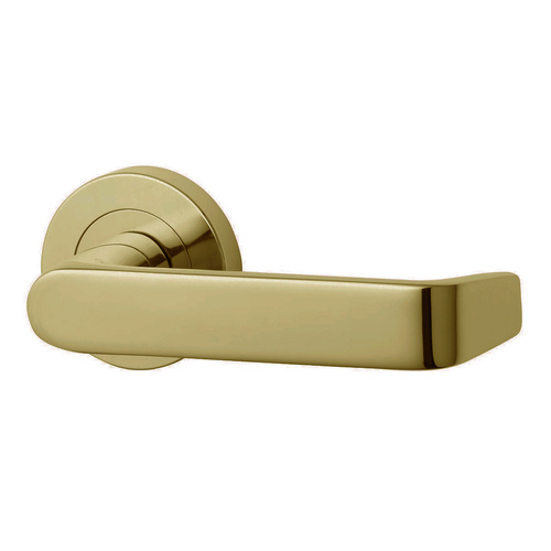 Lockwood Symphony 59 Door Lever on Round Rose Full Set Aged Brass 1220/1221/59AG