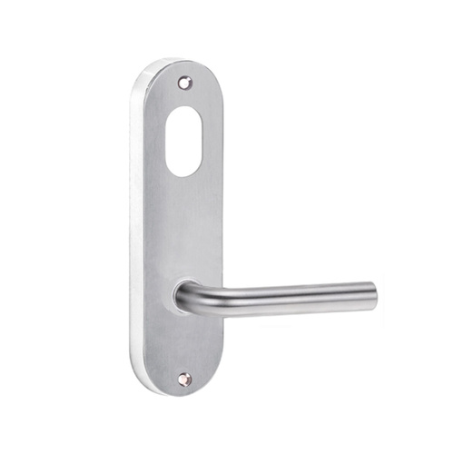Lockwood Door Handle Round End Plate With Cylinder Hole & 97 Lever Satin Chrome 2901/97SC