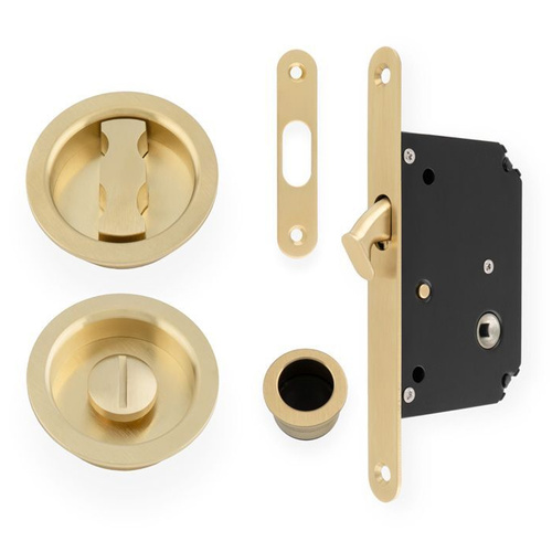 Alexander and Wilks Sliding Door Lock Set - Radius - Satin Brass PVD AW110RSBPVD