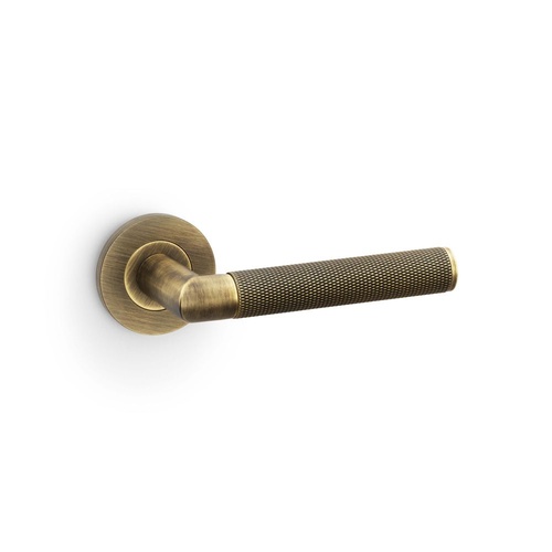 Alexander and Wilks Knurled Harrier Lever on Round Rose 50mm Antique Brass AW210AB