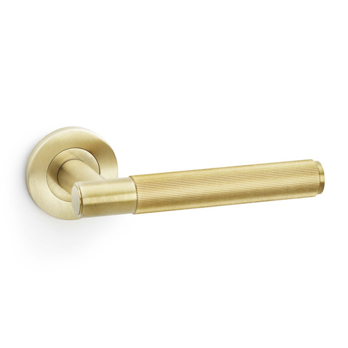Alexander and Wilks Spitfire Reeded Lever on Round Rose Satin Brass PVD AW222SBPVD