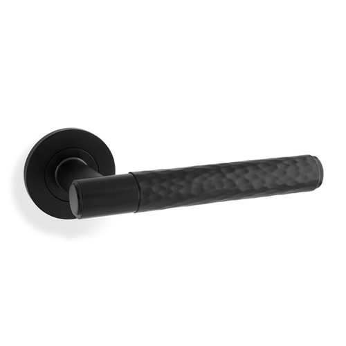 Alexander and Wilks Hammered Spitfire Lever on Round Rose Matt Black AW223BL