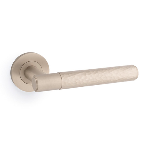 Alexander and Wilks Hammered Spitfire Lever on Round Rose Satin Nickel AW223SNl
