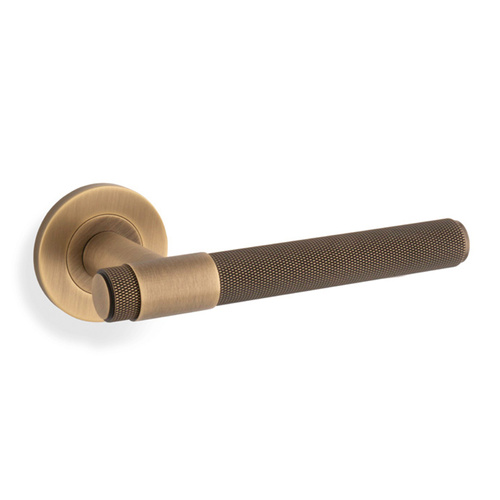 Alexander and Wilks Knurled Kingston Lever on Round Rose Antique Brass AW240AB
