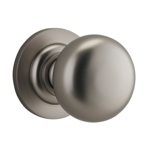 Restocking Soon: ETA Mid September - Iver Cambridge Door Knob on Round Rose Satin Nickel 0209