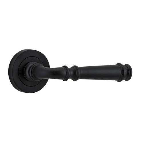 Iver Verona Door Lever Handle on Round Rose Matt Black 0313