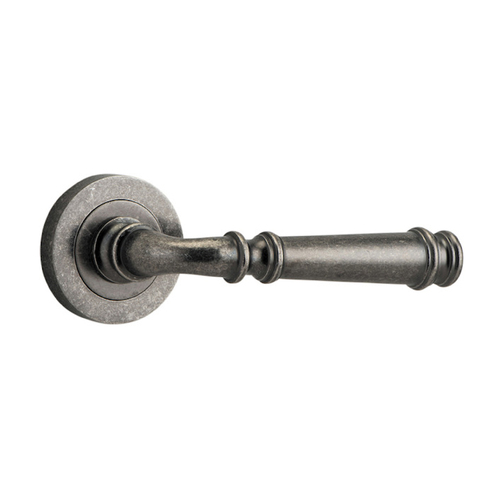 Iver Verona Door Lever Handle on Round Rose Distressed Nickel 0317