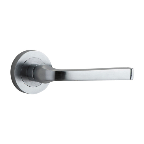 Iver Annecy Door Lever Handle on Round Rose Brushed Chrome 0325