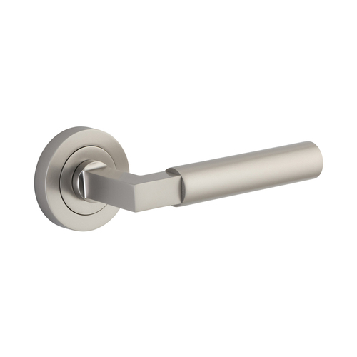 Iver Berlin Door Lever Handle on Round Rose Passage Satin Nickel 0349