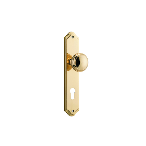 Iver Paddington Door Knob on Shouldered Backplate Euro Polished Brass 10326E85