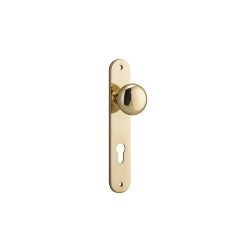 Iver Cambridge Door Knob on Oval Backplate Euro Polished Brass 10334E85