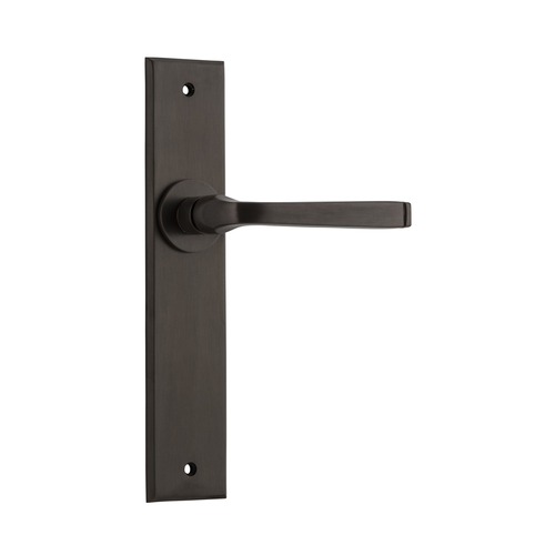 Iver Annecy Door Lever Handle on Chamfered Backplate Passage Signature Brass 10788