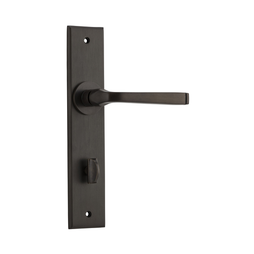 Iver Annecy Door Lever Handle on Chamfered Backplate Privacy Signature Brass 10788P85