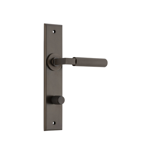 Iver Brunswick Door Lever Handle on Chamfered Backplate Privacy Signature Brass 10796P85