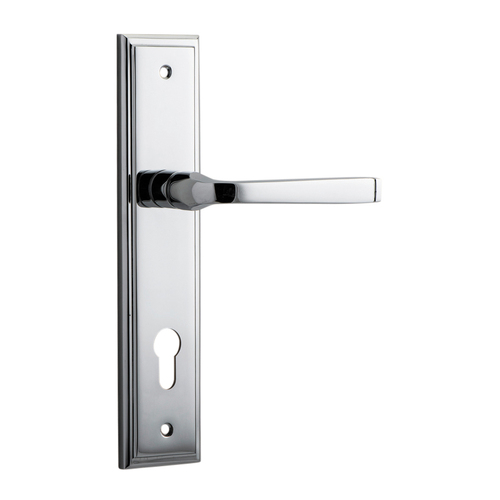 Iver Annecy Door Lever Handle on Stepped Backplate Euro Chrome Plated 11744E85