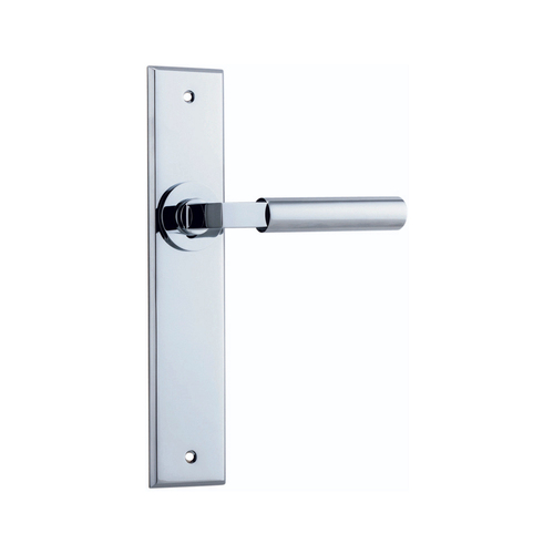 Iver Berlin Door Lever Handle on Chamfered Rectangular Backplate Passage Polished Chrome 11794