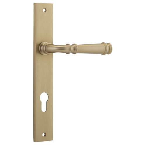 Iver Verona Door Lever on Rectangular Backplate Euro Brushed Brass 13206E85