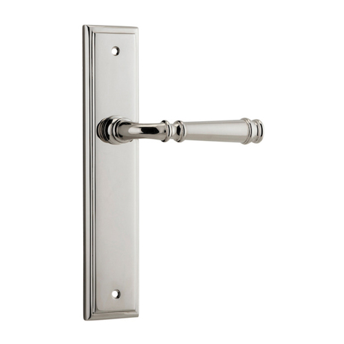 Iver Verona Door Lever Handle on Stepped Backplate Passage Polished Nickel 14242