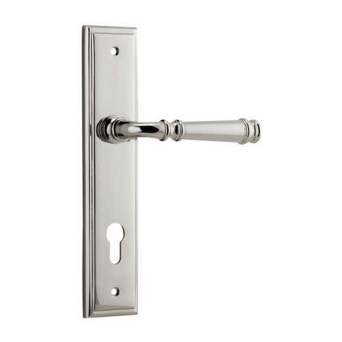 Iver Verona Door Lever Handle on Stepped Backplate Euro Polished Nickel 14242E85