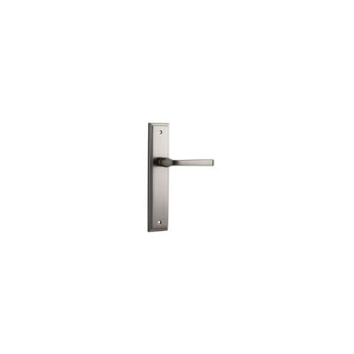 Iver Annecy Door Lever Handle on Stepped Backplate Passage Satin Nickel 14744