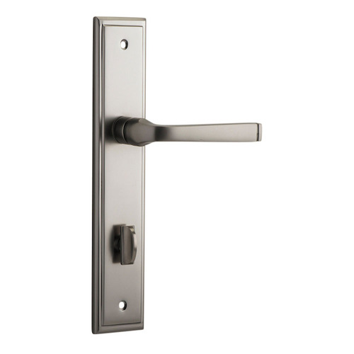 Iver Annecy Door Lever Handle on Stepped Backplate Privacy Satin Nickel 14744P85