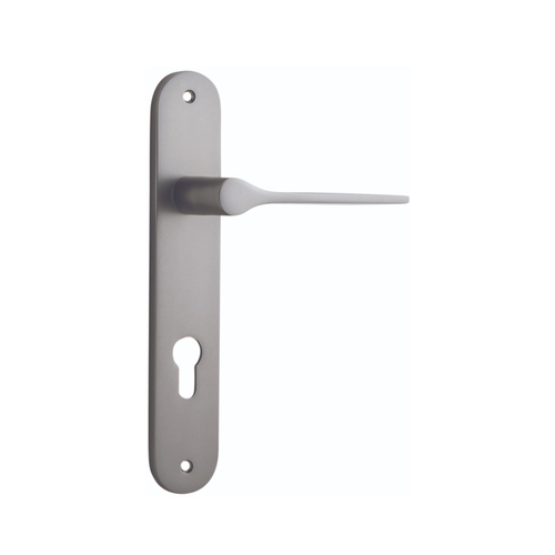 Iver Como Door Lever Handle on Oval Backplate Euro Satin Nickel 14770E85