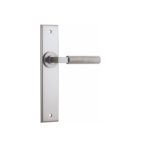 Iver Brunswick Door Lever Handle on Chamfered Backplate Passage Satin Nickel 14796