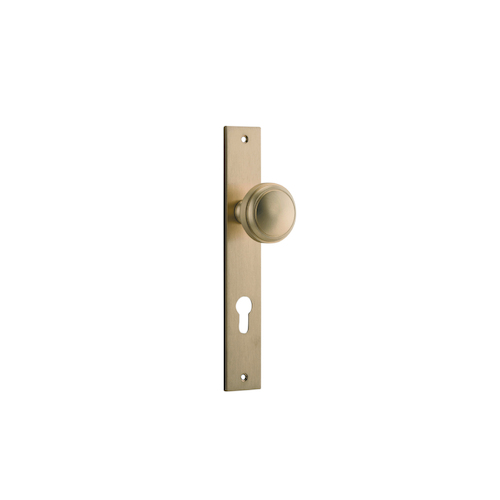 Out of Stock: ETA Early August - Iver Paddington Door Knob on Rectangular Backplate Euro Brushed Brass 15320E85