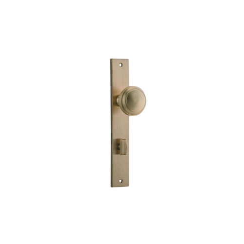 Iver Paddington Door Knob on Rectangular Backplate Privacy Brushed Brass 15320P85