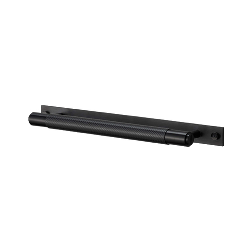 Buster and Punch Cabinet Cross Knurled Pull Bar Handle on Backplate 400mm Black UK-PB-HP-360-BL-A