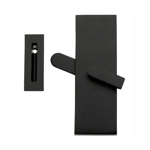 Emtek Modern Rectangular Barn Door Privacy Lock with Strike Flat Black 222201US19