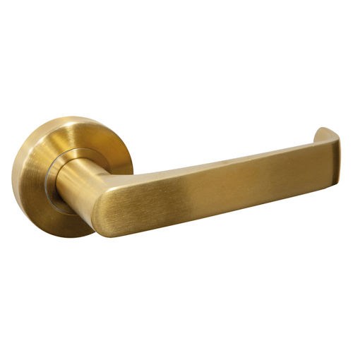 Hafele Torquay Door Lever Handle on Round Rose Passage Set Satin Brass 911.83.707