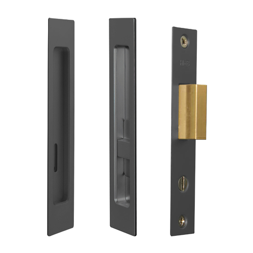 Halliday & Baillie Pivot Door Privacy Set Flush Pull with Snib and Indicator 310mm Black Chrome