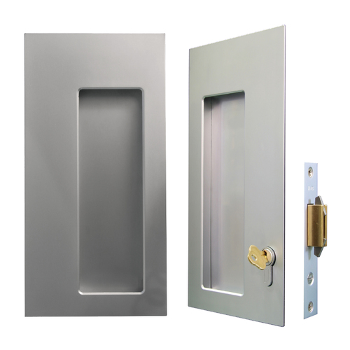 Halliday & Baillie Large Rectangle Flush Pull with Keyhole/Plain Mortice Lock 30mm Satin Chrome