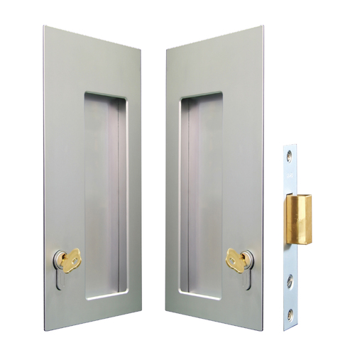 Halliday & Baillie Large Rectangle Flush Pull with Keyhole/Keyhole Deadbolt 30mm Satin Chrome
