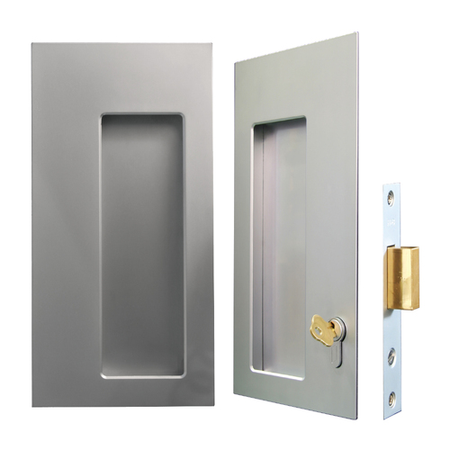 Halliday & Baillie Large Rectangle Flush Pull with Keyhole/Plain Deadbolt 30mm Satin Chrome